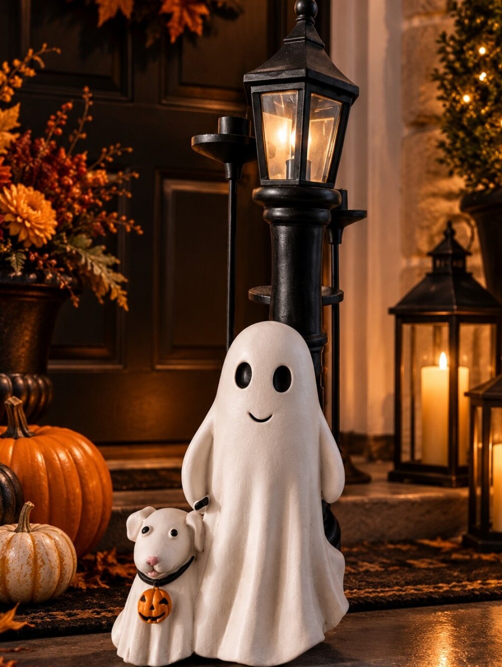 The Perfect touch of Halloween charm to your home with this Cute Ghost Lamp Post